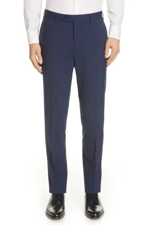 Flat Front Classic Fit Solid Stretch Wool Dress Pants