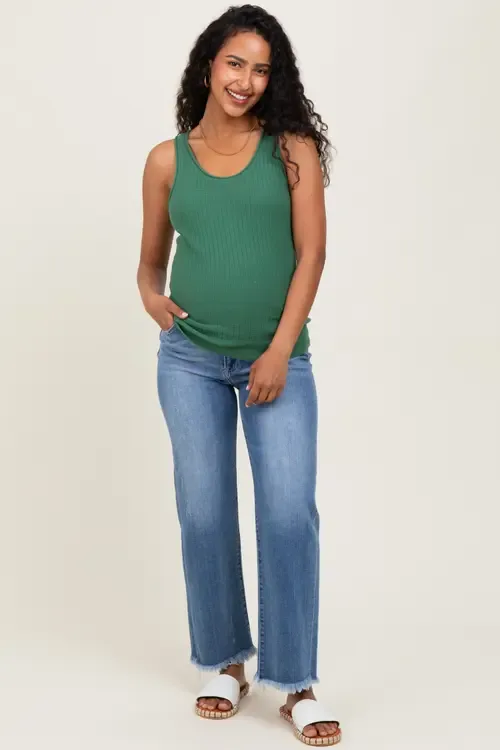 Frayed Hem Ankle Straight Leg Maternity Jeans by PinkBlush