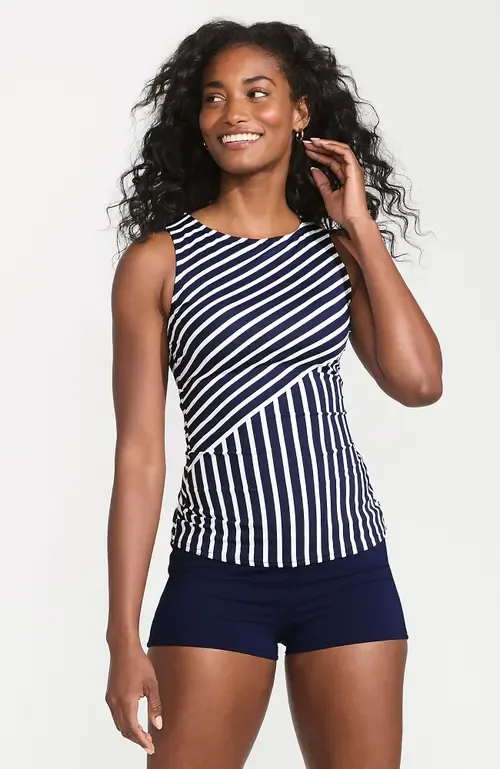 High Neck UPF 50 Modest Tankini Top Swimsuit by Lands' End