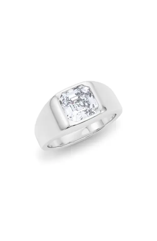Asscher Cut Lab Created Diamond Signet Ring in 18K White Gold by HauteCarat