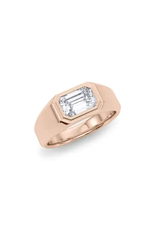 Emerald Cut Lab Created Diamond Signet Ring in 18K Rose Gold by HauteCarat