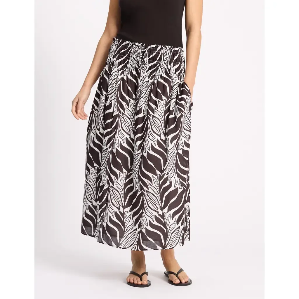 Mono Palm Smocked Waist Maxi Skirt by Albaray