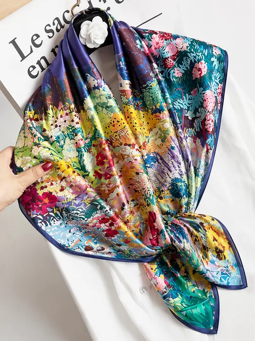 Pure Silk Colored Square Scarf by SILKSILKY