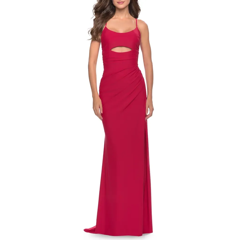 Cut Out Soft Jersey Dress with Lace Up Back by La Femme