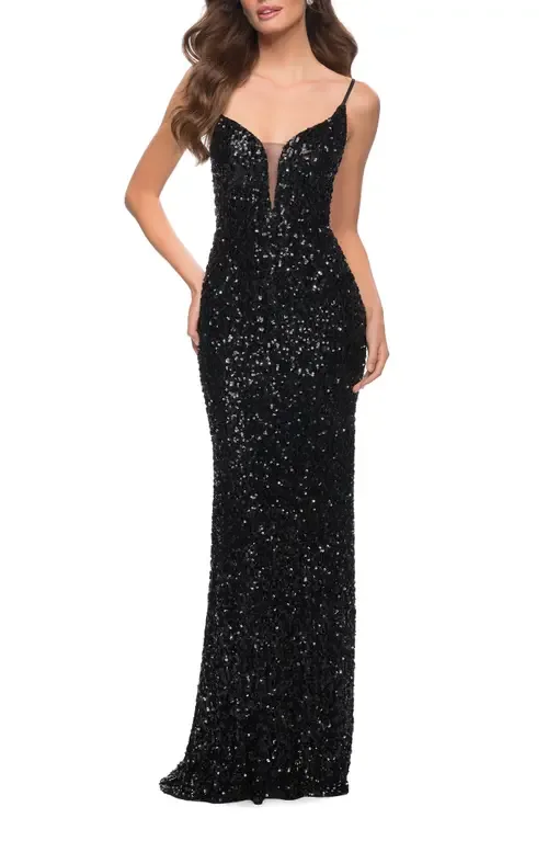 Gorgeous Sequin Dress with V Neck and Open Back by La Femme