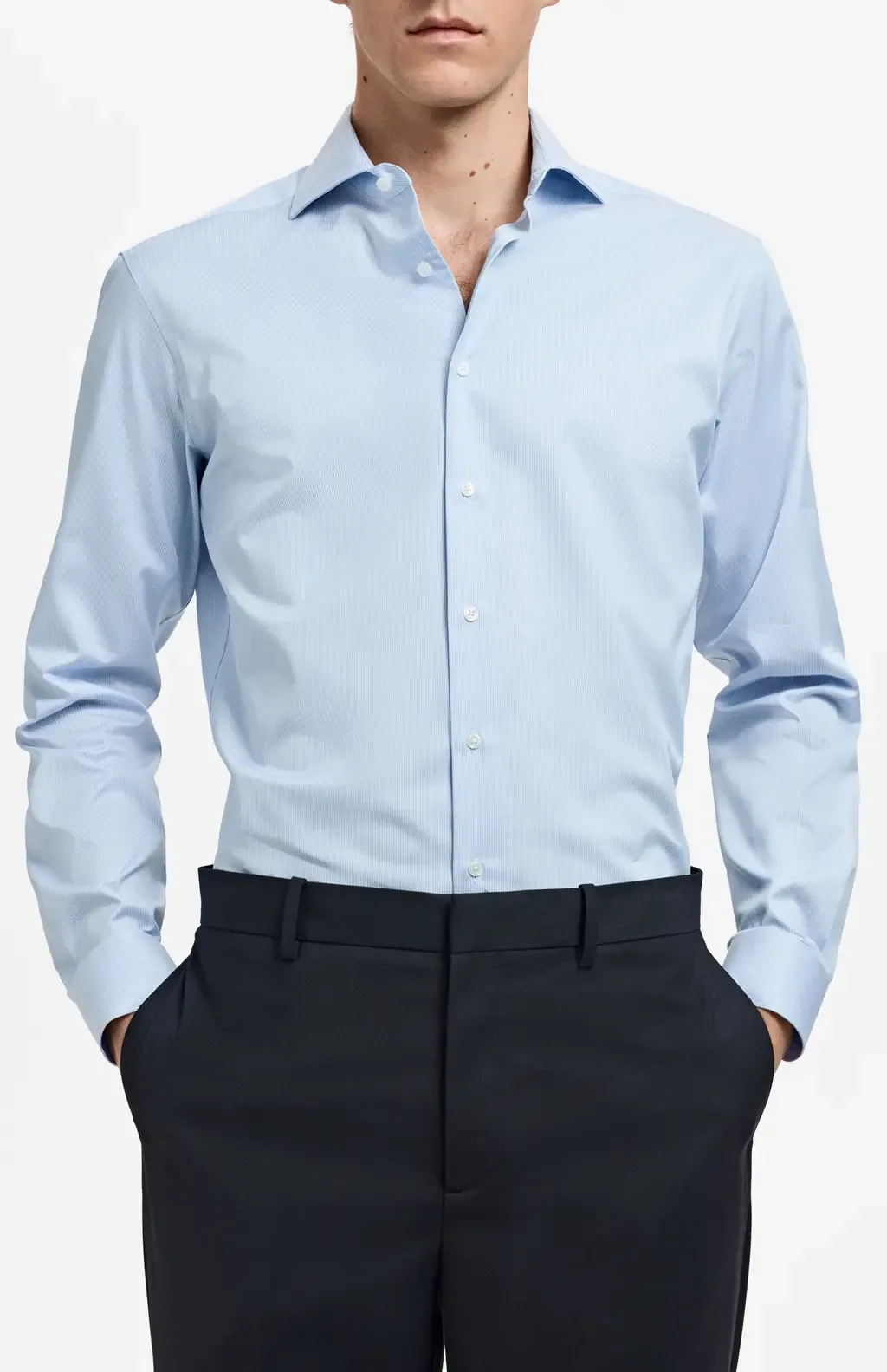 Slim Fit Pinstripe Button-Up Shirt