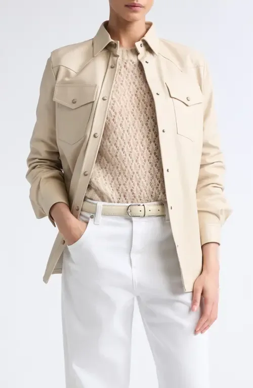 Lambskin Leather Snap Front Shirt by Eleventy