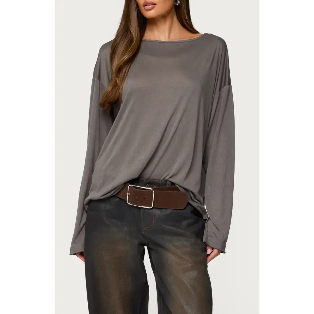 Oversize Semisheer Boat Neck Top by EDIKTED