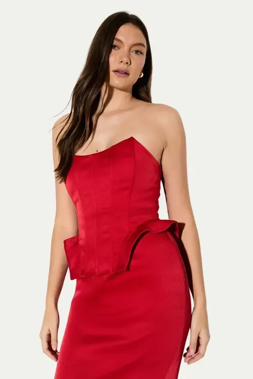 Premium Bonded Satin Corset Midaxi Dress by MissPap