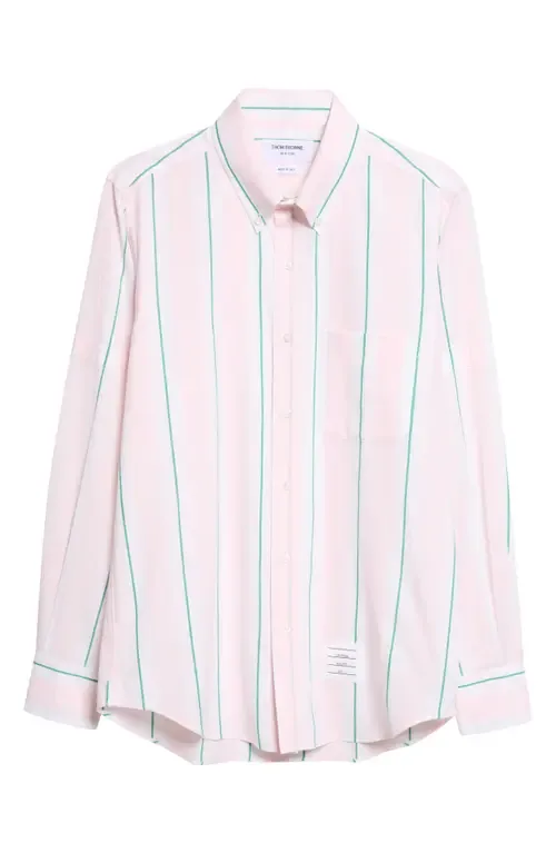Straight Fit Stripe Cotton Button-Down Shirt