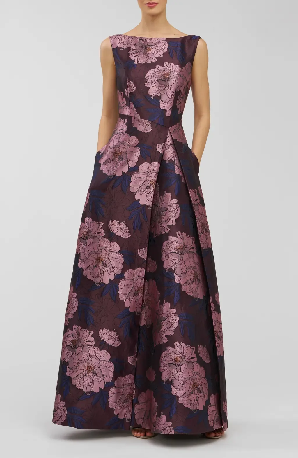 Caitlin Metallic Floral Jacquard Sleeveless Gown