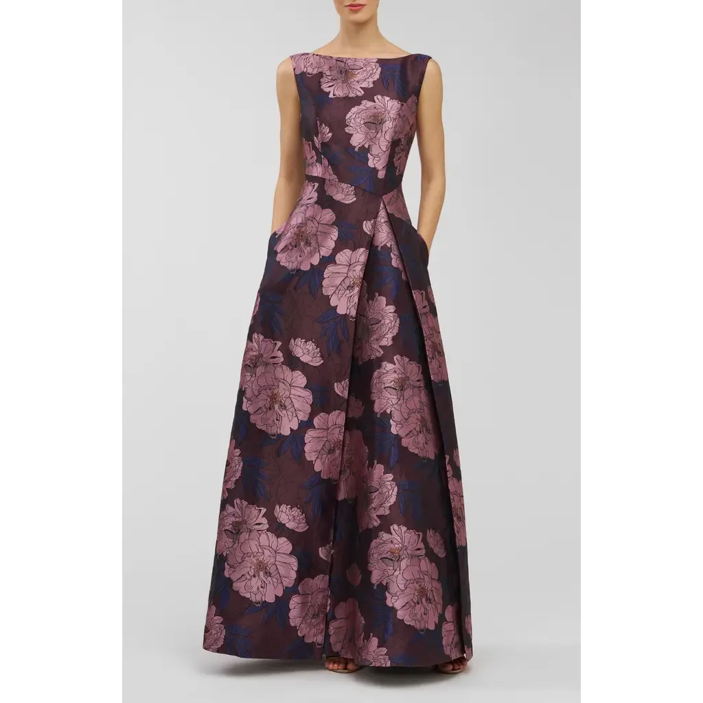 Caitlin Metallic Floral Jacquard Sleeveless Gown