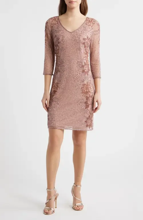Beaded V-Neck Cocktail Dress by Pisarro Nights
