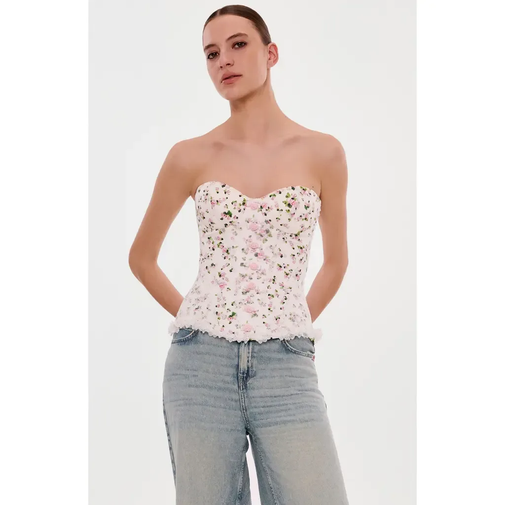 Structured Satin Corset Top with Rosebuds for Special Occasions by Milla