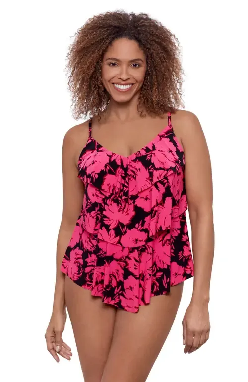 Triple Ruffle Tier Adjustable Tankini Swimsuit Top by Aqua Green