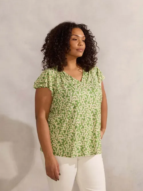 Ditsy Jersey Flutter Sleeve Top by Live Unlimited