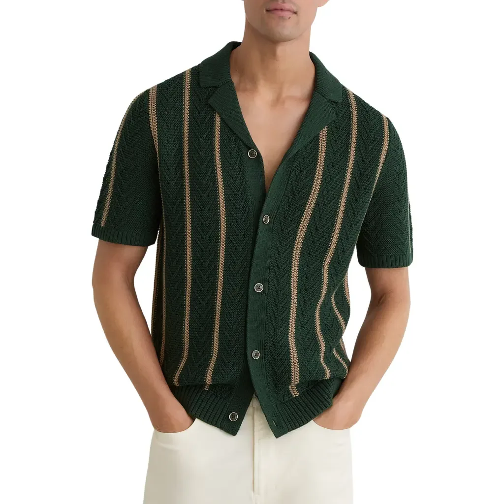 Ellingham Textured Stripe Camp Collar Cardigan by Reiss