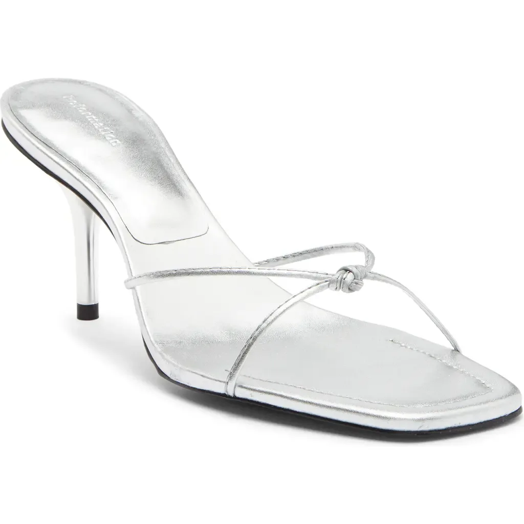 Cooper Slide Sandal in Silver Leather by Reformation