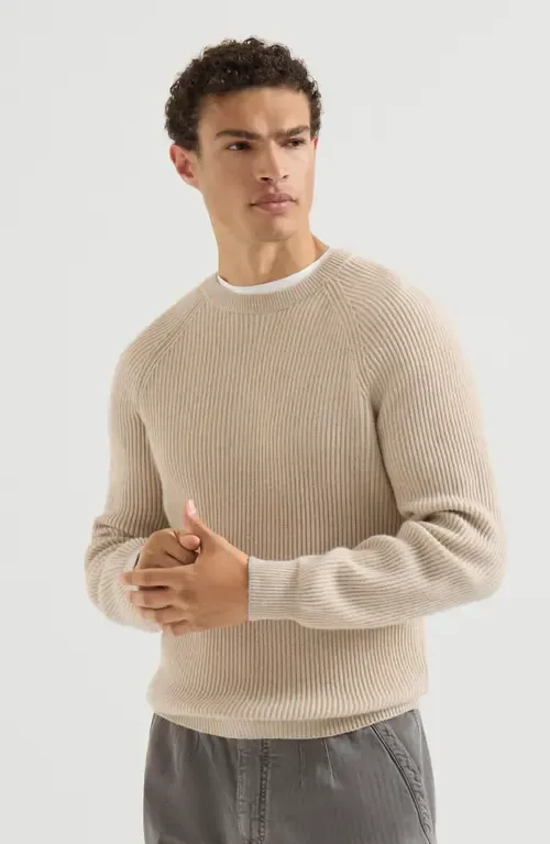 Cashmere English Rib Sweater with Raglan Sleeves by Brunello Cucinelli