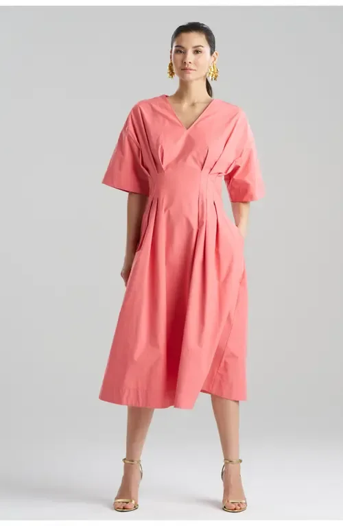 TECH Cotton Taffeta V-Neck Pleat Release Dress by Natori