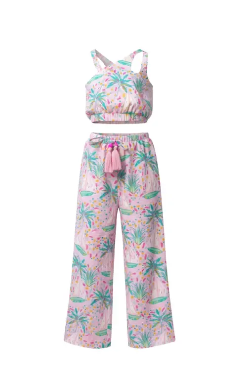Tropical Paradise One-Shoulder Top and Palazzo Pants Set by Mia Belle Girls