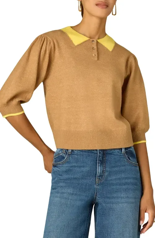Puff Shoulder Elbow Sleeve Henley Sweater by Wit & Wisdom
