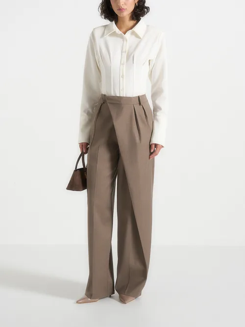 Colette Draped Wrap Front Pleated Trousers by Manière De Voir