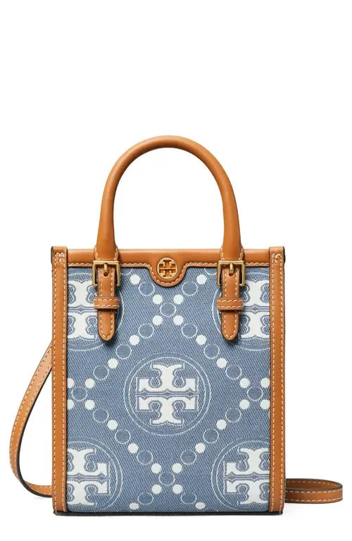 Mini T Monogram North/South Denim Tote by Tory Burch