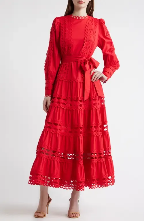 Lace Trim Long Sleeve Cotton Maxi Dress by LAYERED WITH LOVE