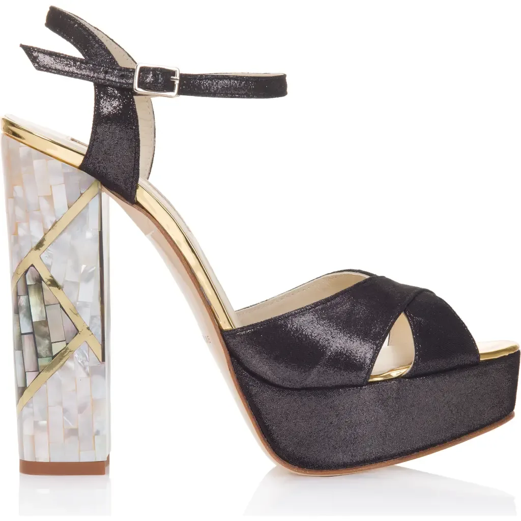 Cher Noir Ankle Strap Pearl Heel Sandal