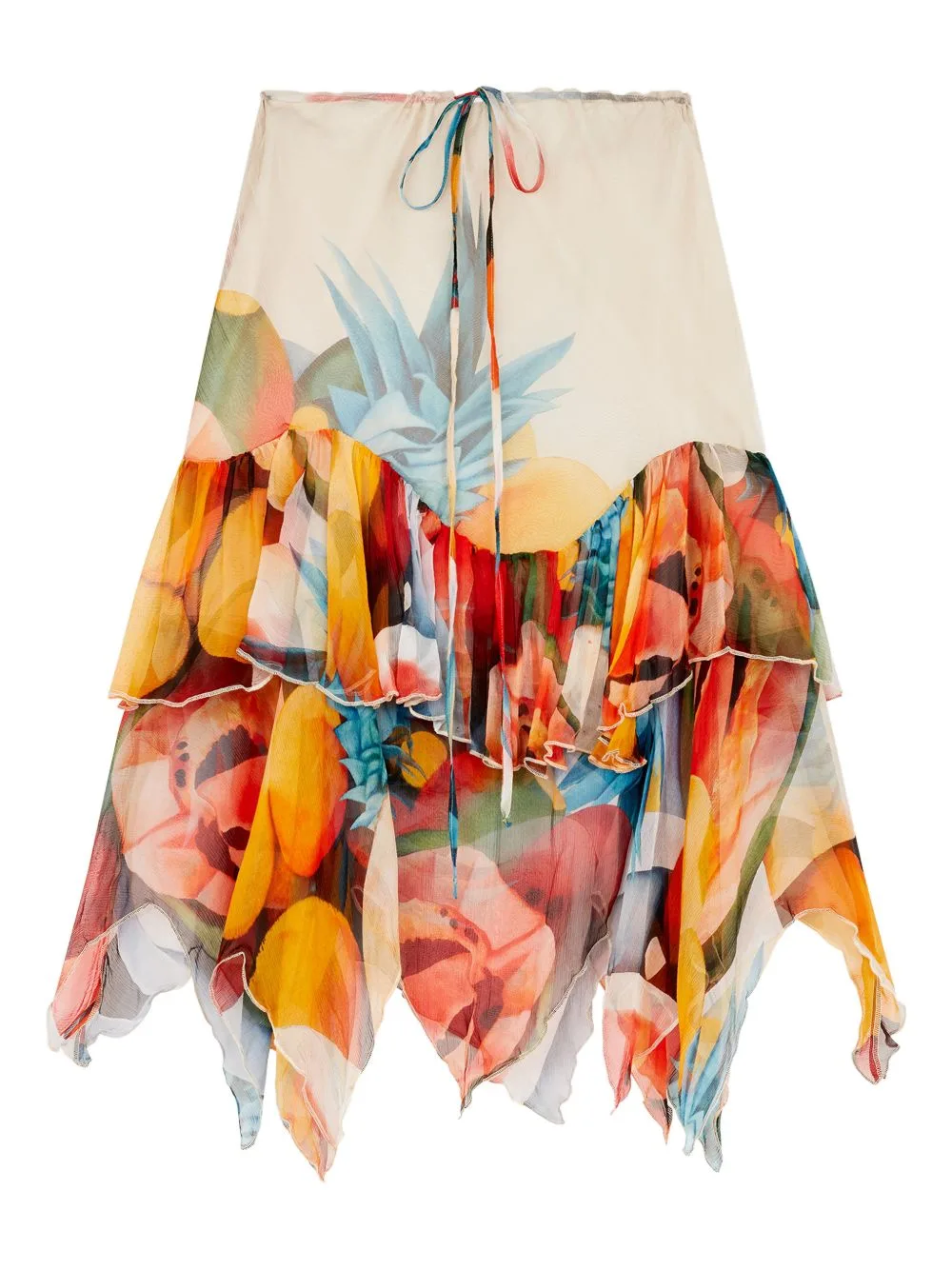 Ruffled Chiffon Silk Midi Skirt by Donde Esteban