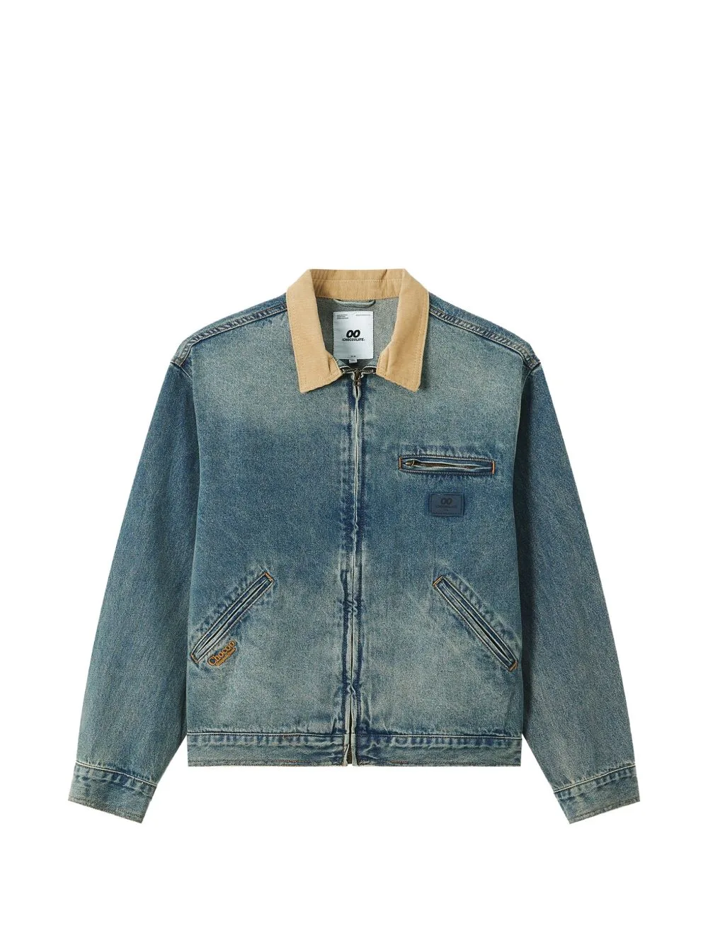 Corduroy-Collar Zip-Up Denim Jacket by CHOCOOLATE