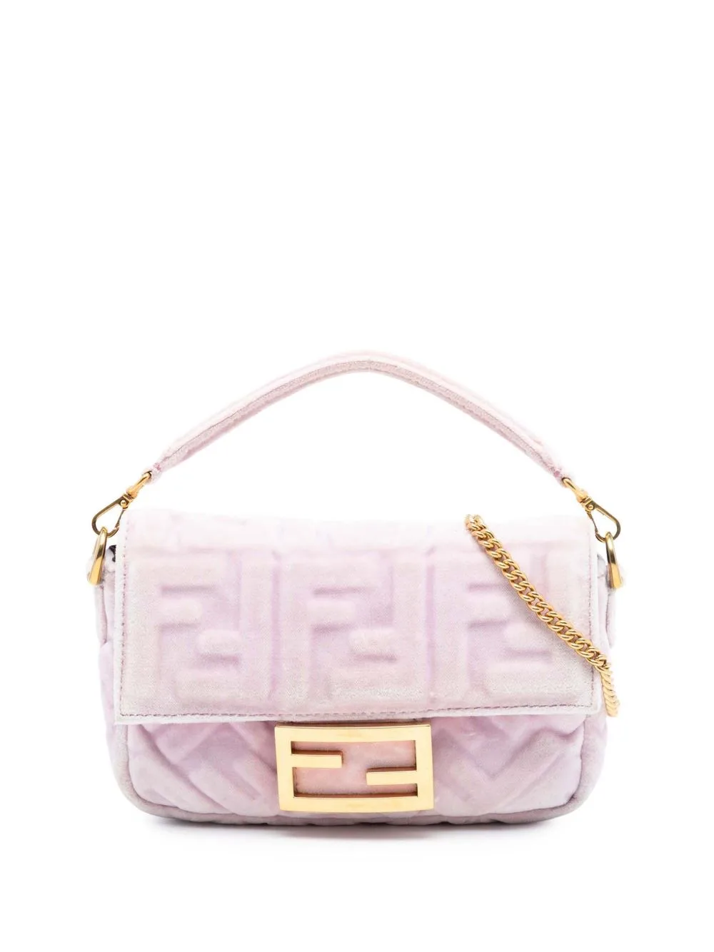 2010-2025 Mini Zucca Embossed Velvet Baguette Satchel by Fendi Pre-Owned