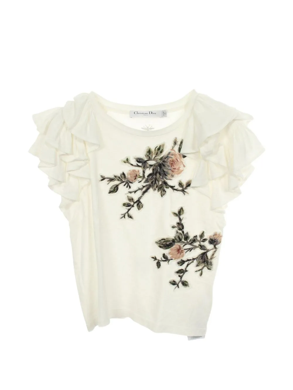 2010s Floral-Embroidered Ruffled T-Shirt by Christian Dior Pre-Owned