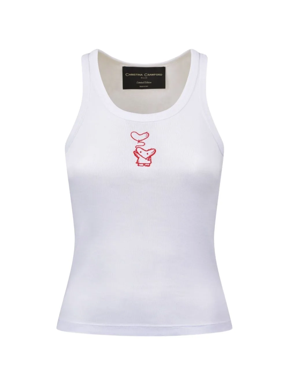 Embroidered Ribbed Tank Top by CHRISTINA CRAWFORD