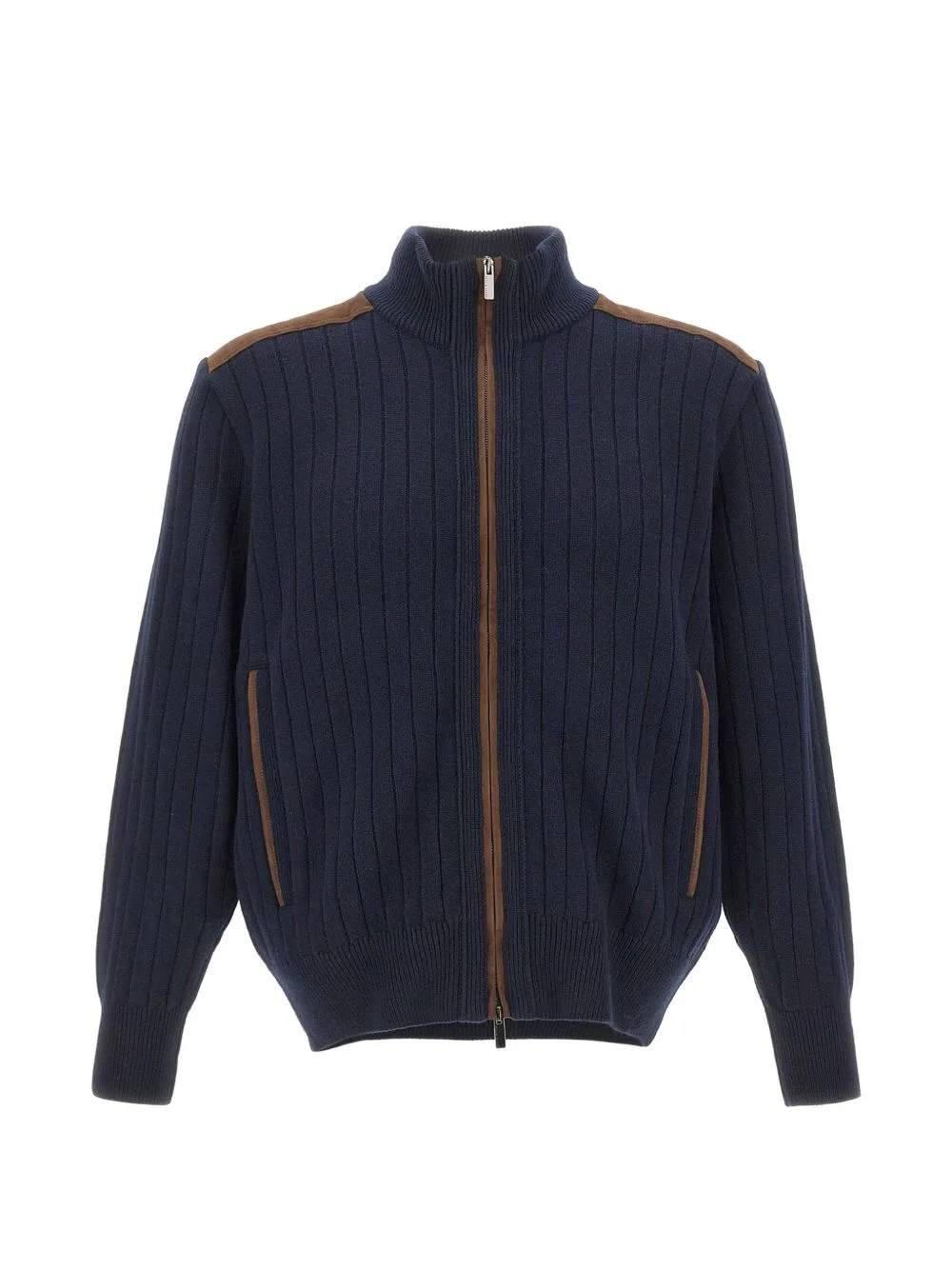 Ribbed-Knit Suede-Panel Cardigan by Paul & Shark