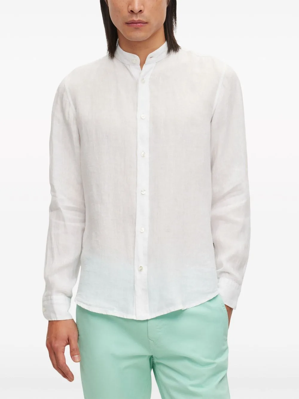 Logo-Tag Linen Shirt by BOSS