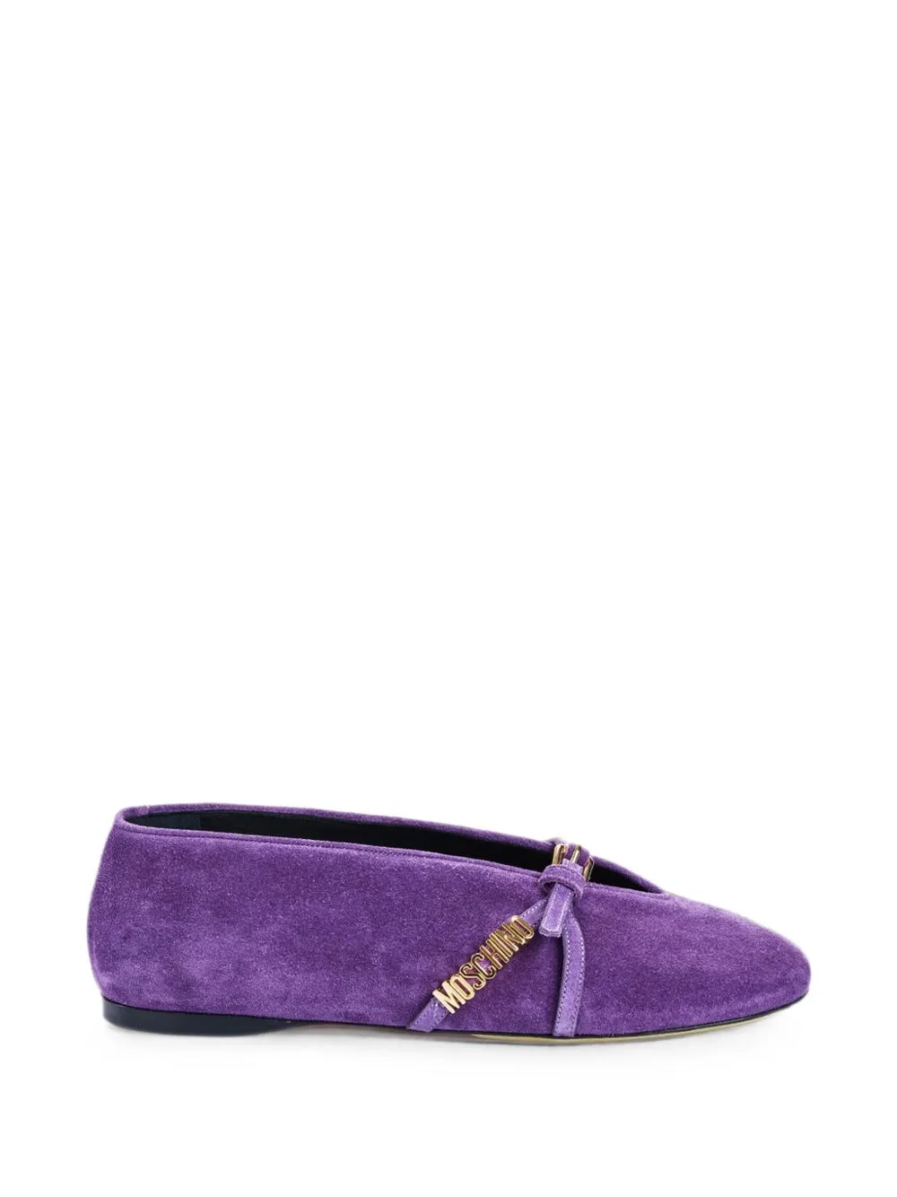 Logo-Buckle Suede Ballet Flats by Moschino