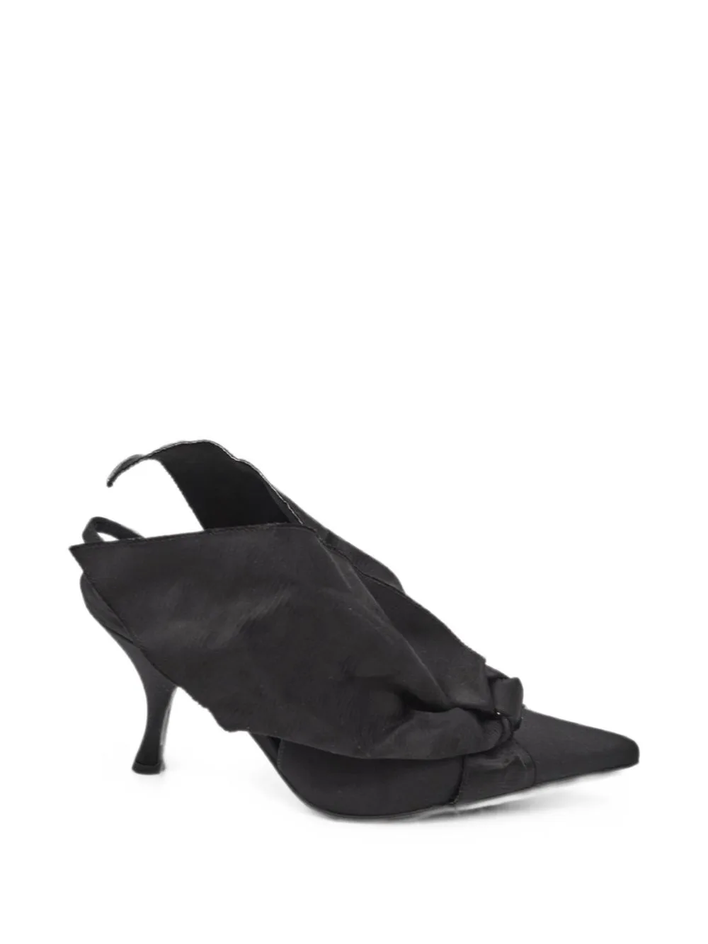 Oversize-Bow Satin Slingback Heeled Pumps by Moschino