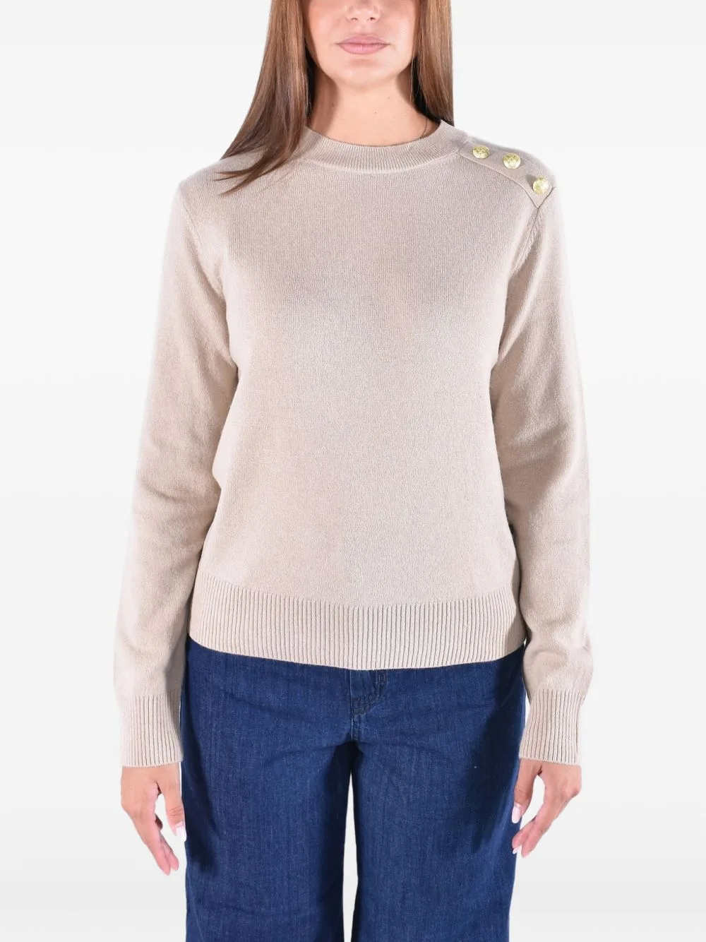 Penny Button-Detail Crew-Neck Sweater by Barbour