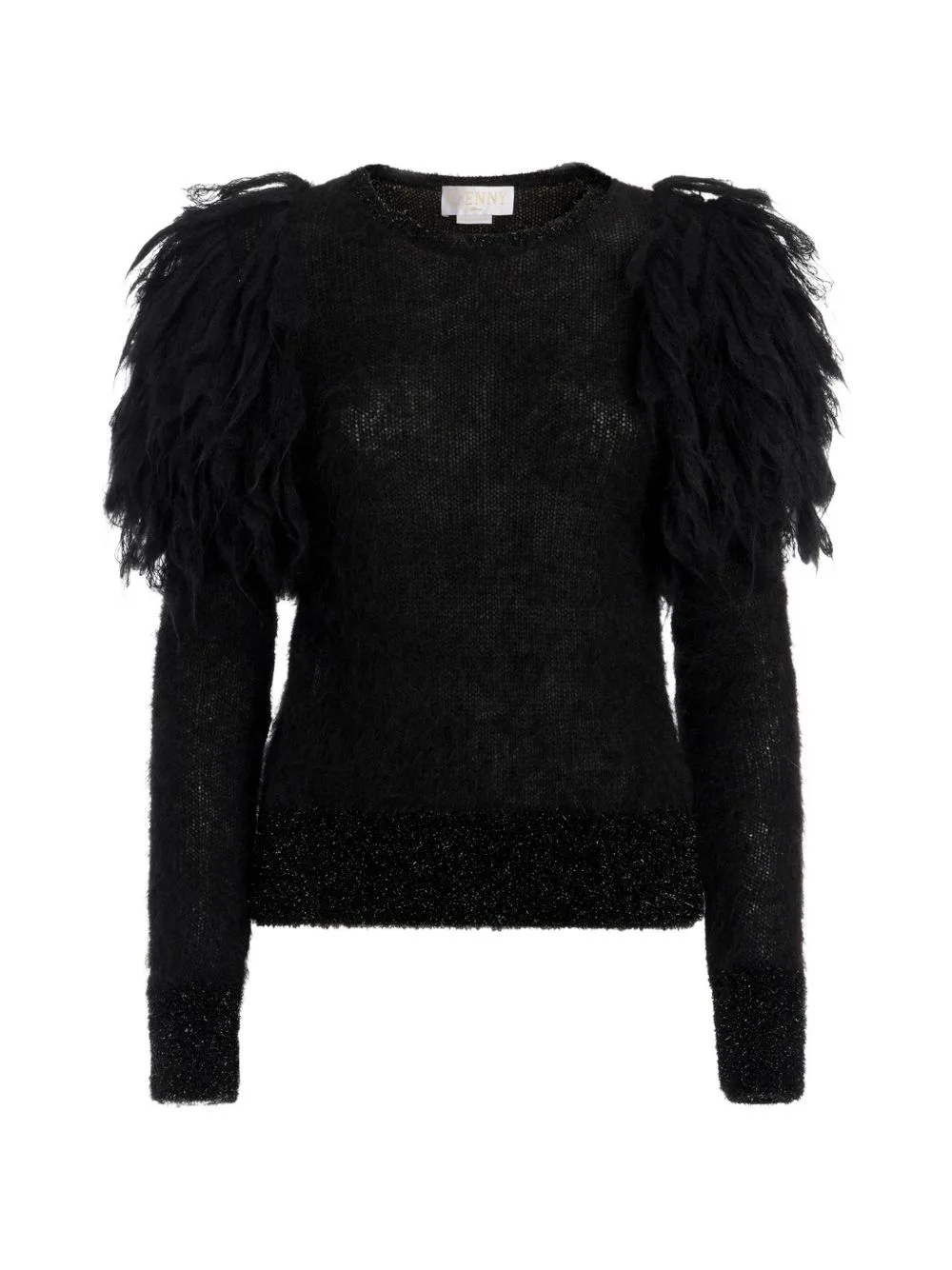 Feather-Embellished Metallic-Trim Sweater by Genny