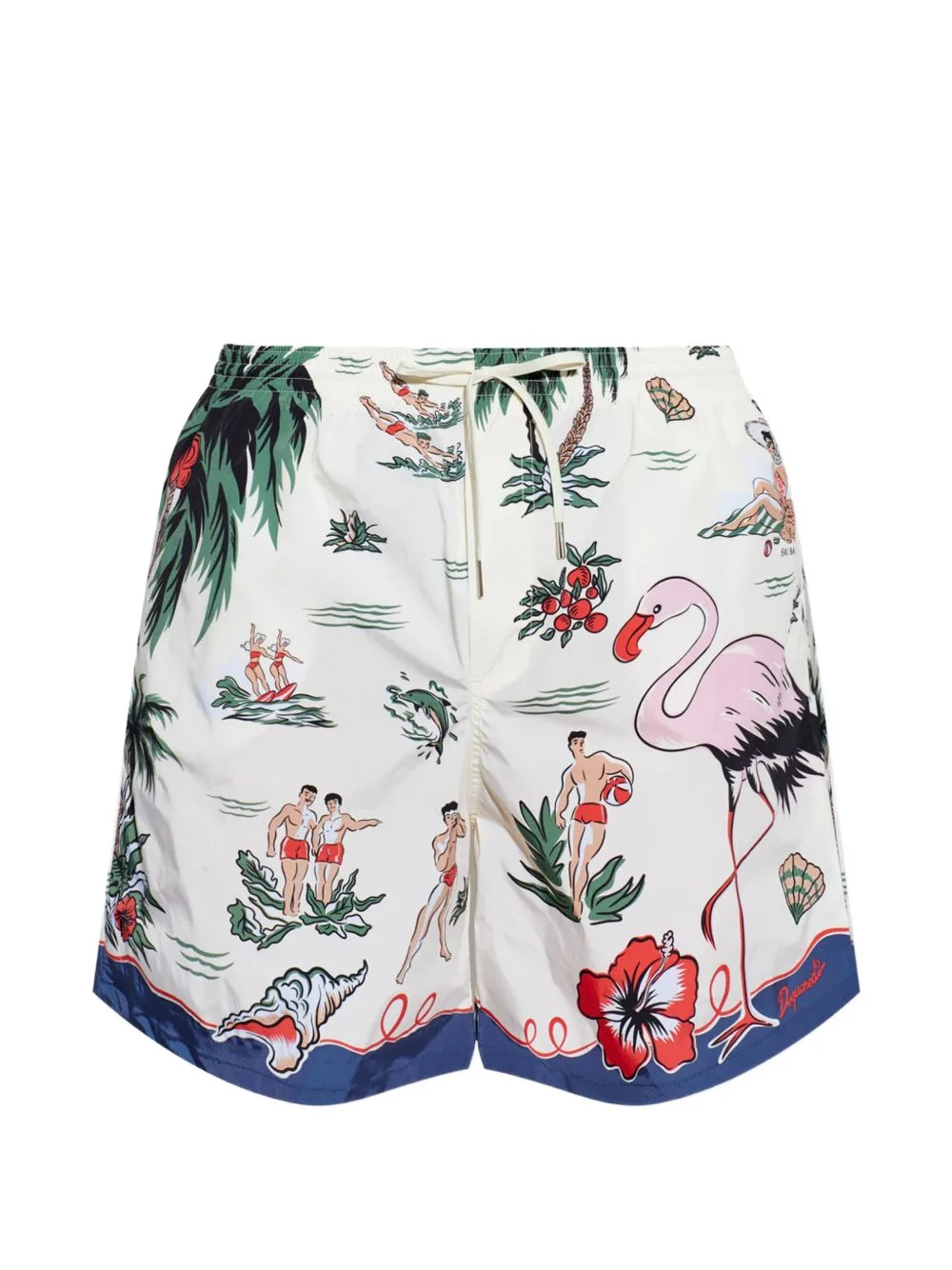 Graphic-Print Drawstring Swim Shorts