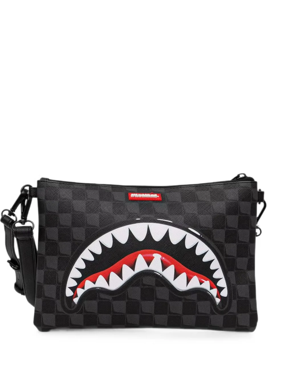 Check-Pattern Shark-Motif Clutch Bag