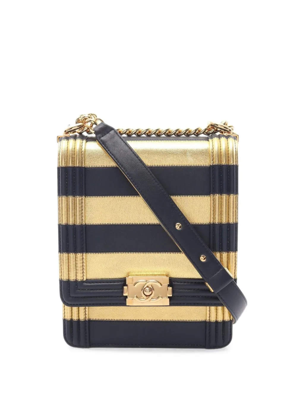2019 Boy Chanel Striped Shoulder Bag by CHANEL Pre-Owned