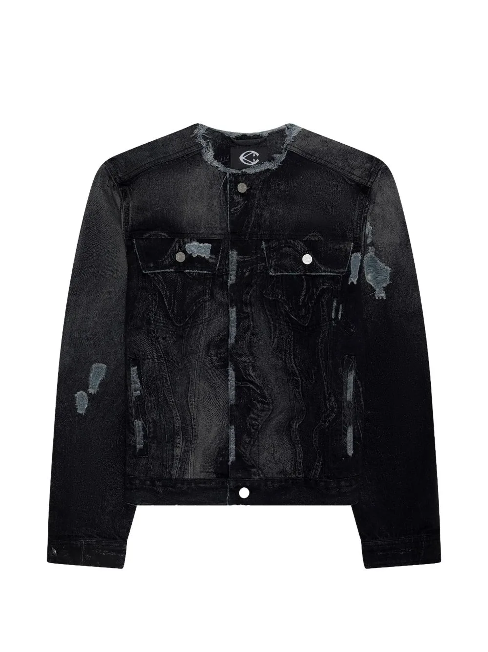 Distorted-Print Distressed Denim Jacket by CamperLab