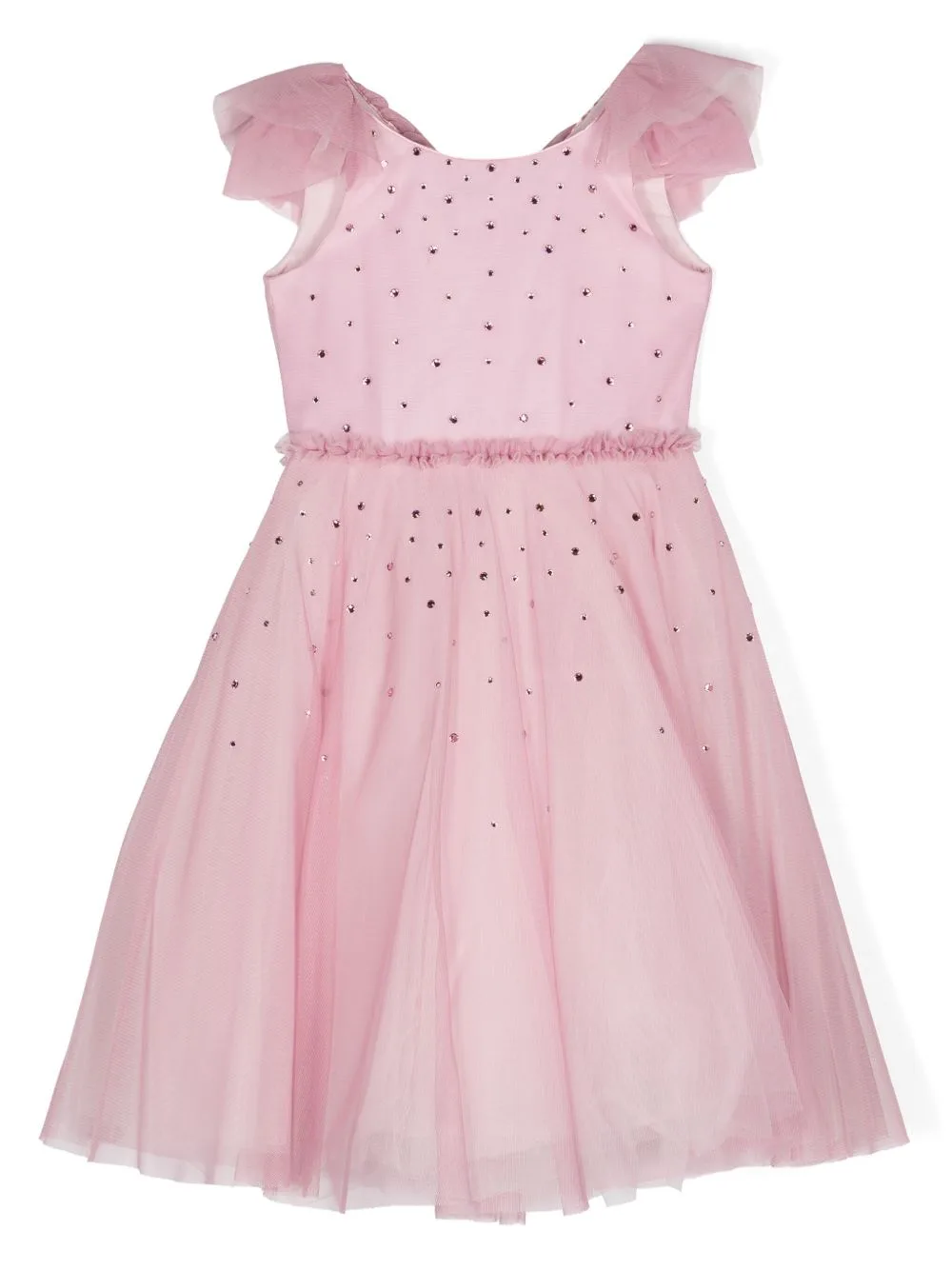 Rhinestone-Embellished Ruffled Detailing Dress by Monnalisa