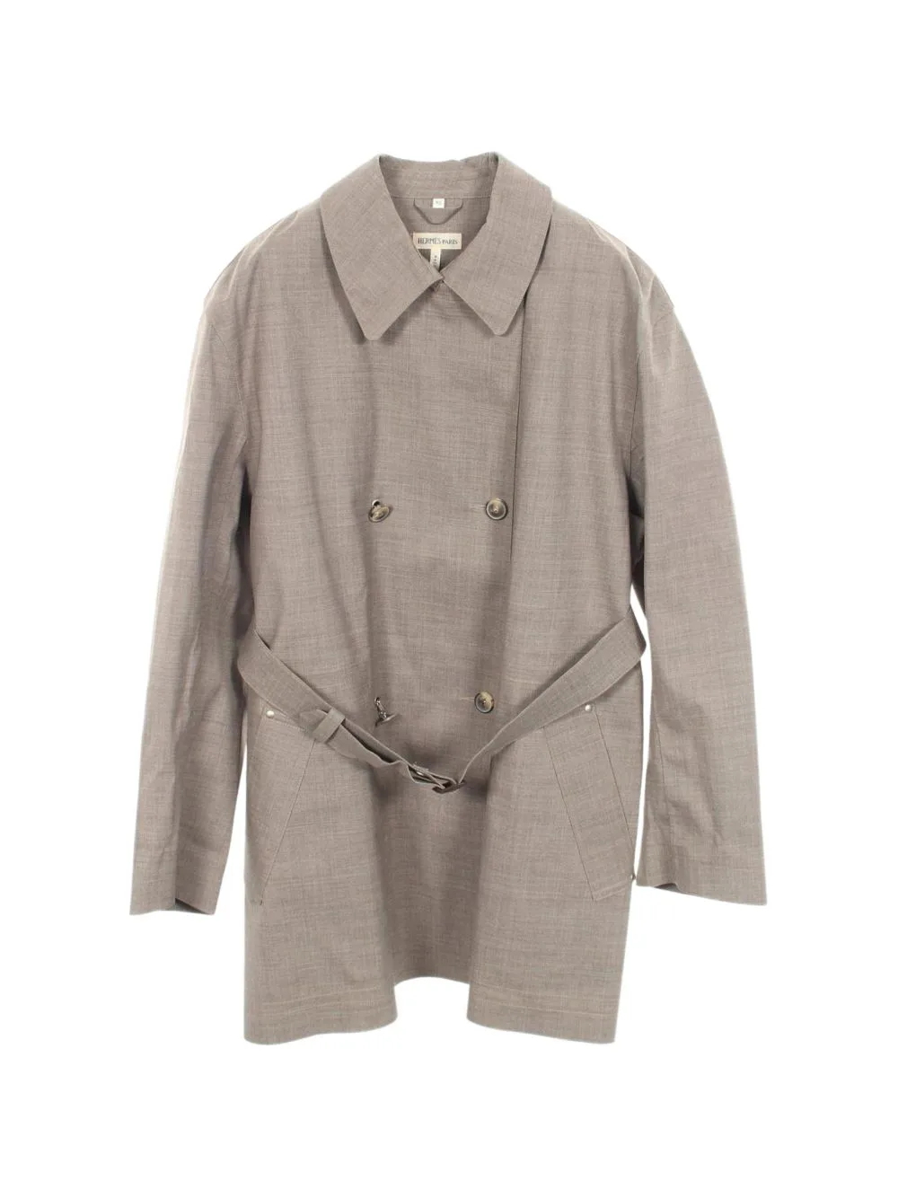 2010s Double-Breasted Belted Coat by Hermès Pre-Owned