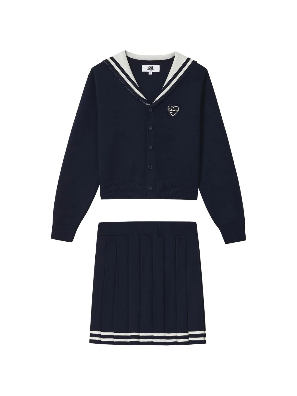Sailor-Collar Cardigan and Pleated Skirt Set by CHOCOOLATE