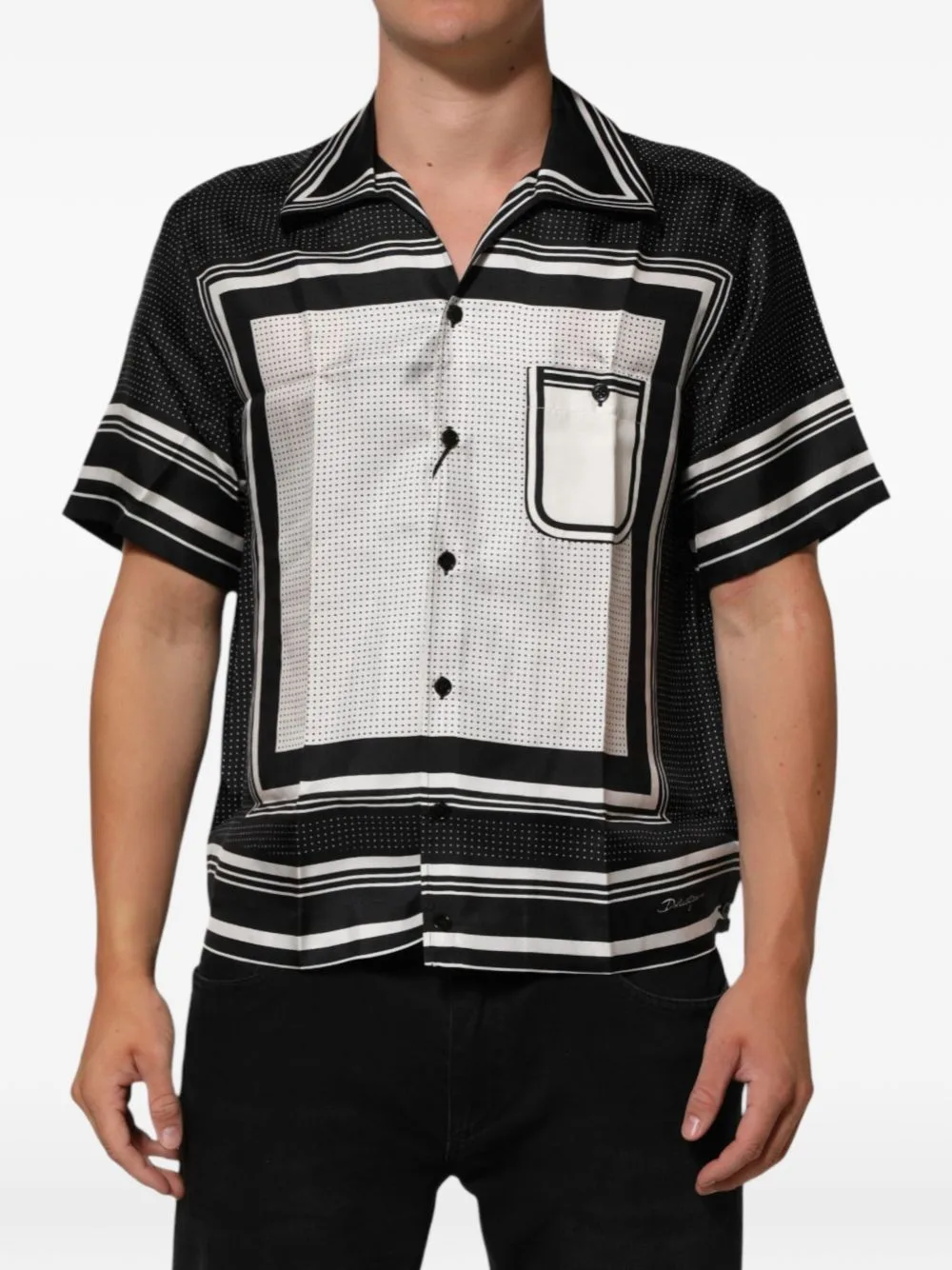 Stripe-Dot Print Silk Shirt by Dolce & Gabbana