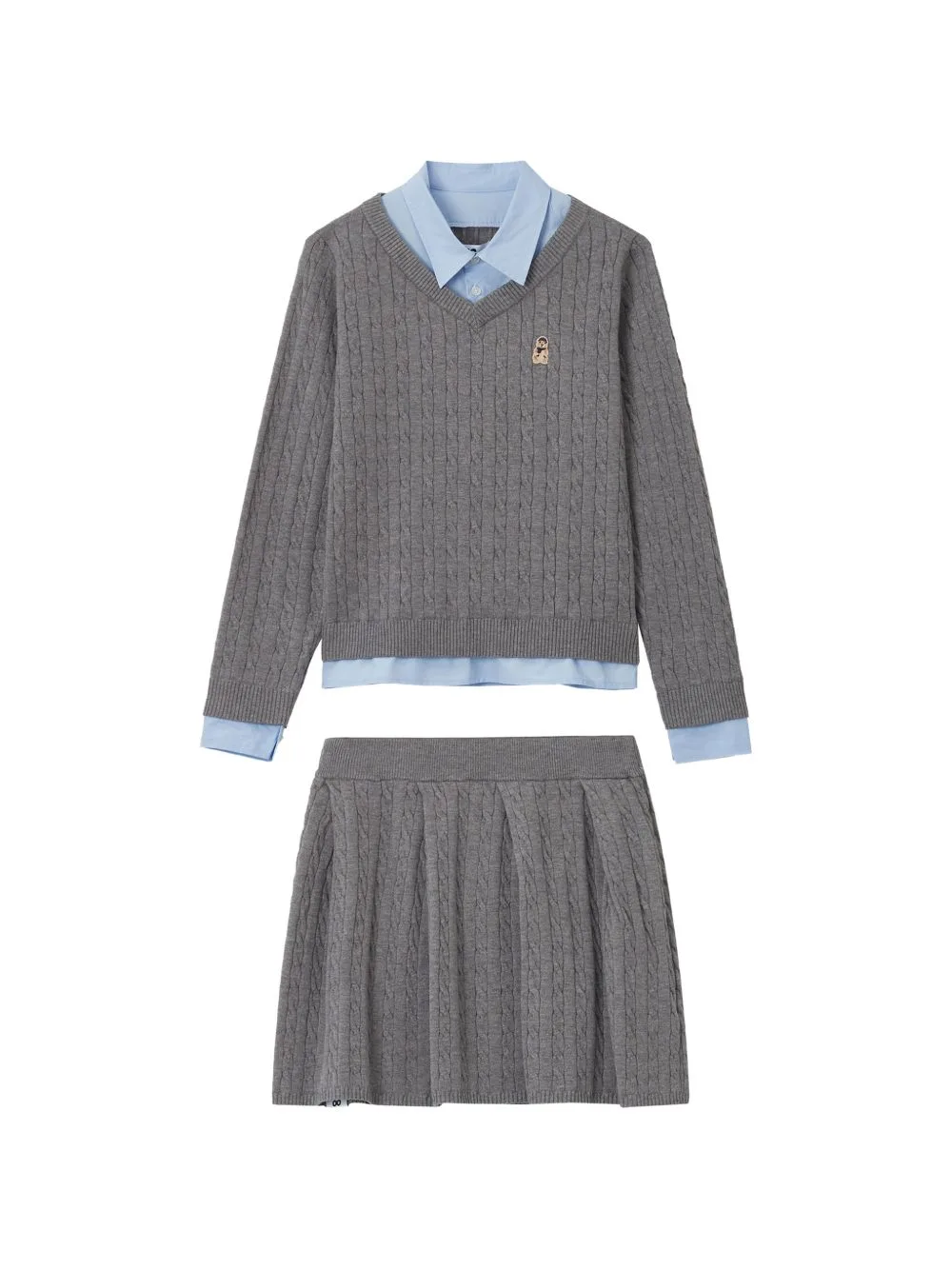 Cable-Knit Logo-Patch Sweater and Skirt Set by CHOCOOLATE